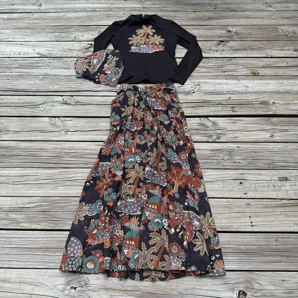 Vintage 70s Handmade Tropical 3 Piece Women’s Set Outfit